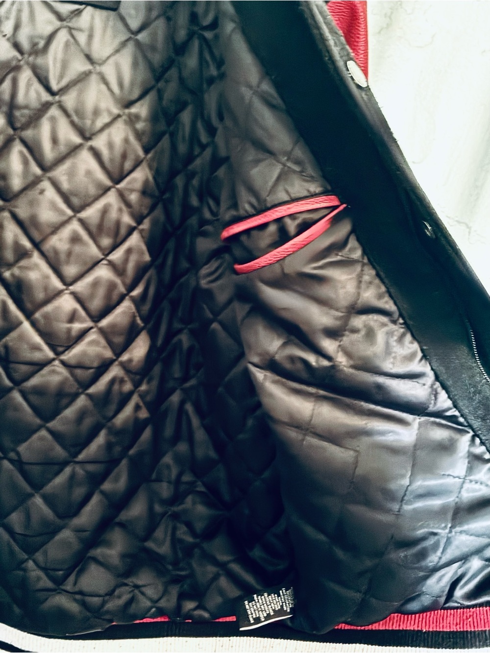 Black Pyramid Letterman Black & Red Faux Leather Jacket - Picture 6 of 7